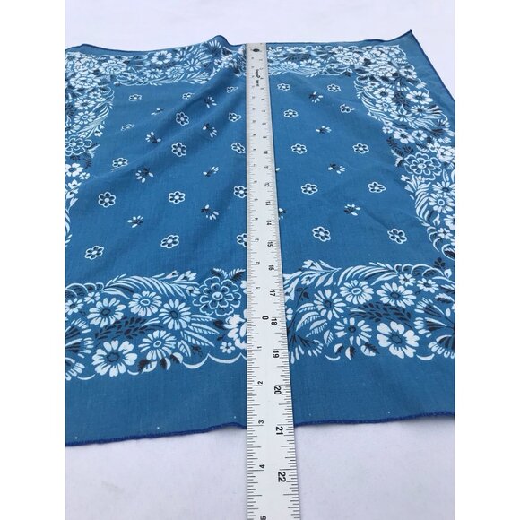 Vtg USA Hankie Bandana Handkerchief Western Rockabilly Kerchief Turquoise Blue - Picture 11 of 15